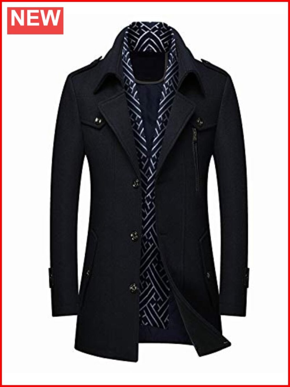 Wool Blend Pea Coat Hooded Trench Overcoat Men's Winter Long